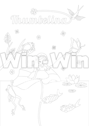 おやゆび姫の線画のCG・イラスト素材 W-027834