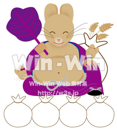 ねずみ布袋様と子ねずみのCG・イラスト素材 W-026276