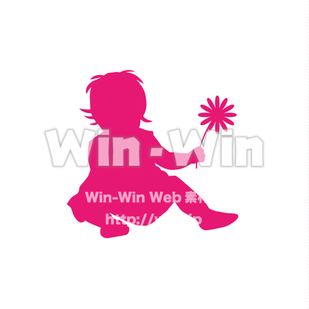手に花を持つ子のシルエット素材 W-026412