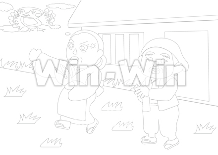 舌切りすずめのぬりえの線画のCG・イラスト素材 W-027890