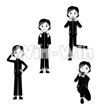 写真撮影する人達のシルエット素材 W-027856