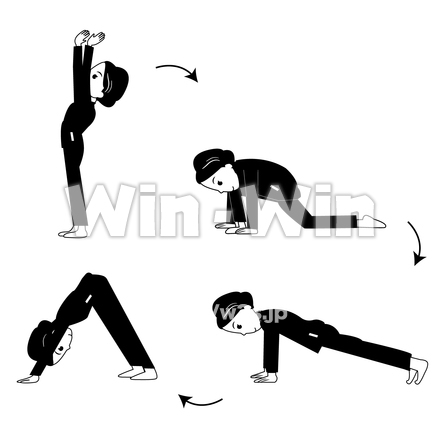 ヨガ太陽礼拝のシルエット素材 W-026672