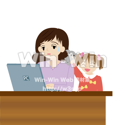 テレワークをする母と子のCG・イラスト素材 W-026809