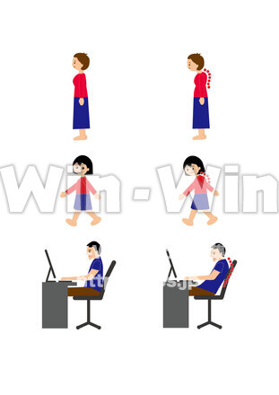 姿勢の良い家族、悪い家族のCG・イラスト素材 W-027095