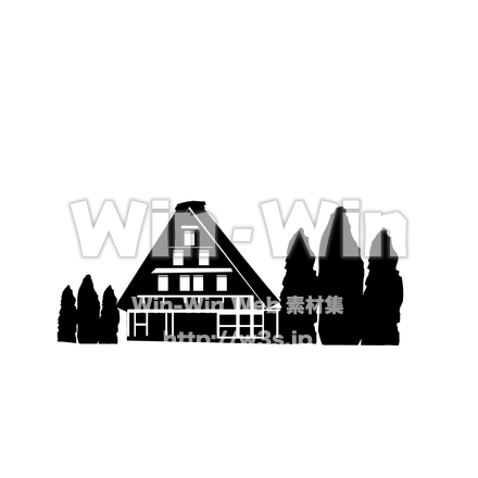 飛騨高山‒白川郷‒茅葺き住宅のシルエット素材 W-026174