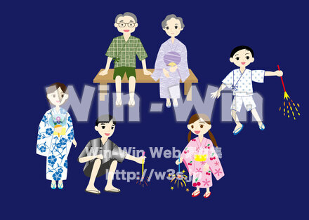 花火をする家族のCG・イラスト素材 W-026990