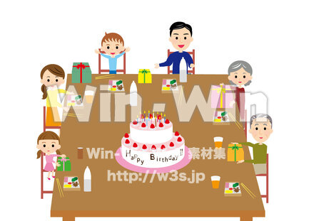家族みんなで誕生日おめでとうのCG・イラスト素材 W-028208