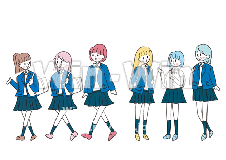 女子高生６人組(６人グループ)のCG・イラスト素材 W-029559