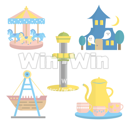 遊園地の乗り物セットのCG・イラスト素材 W-029611