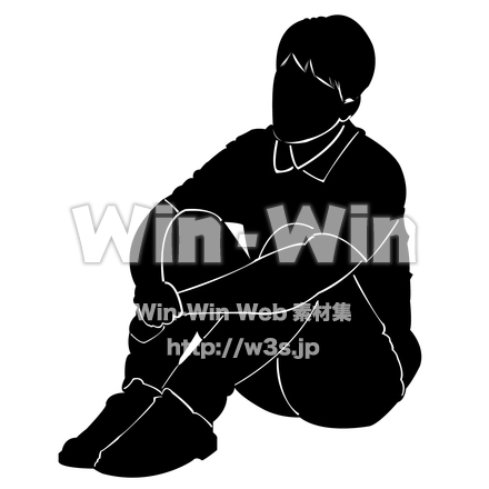 体育座り男のシルエット素材 W-028135