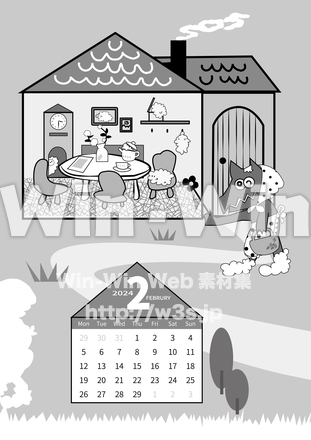 お話カレンダー（狼と７匹の子やぎ）のシルエット素材 W-029419