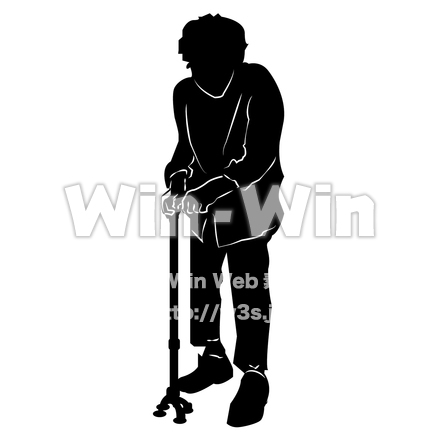 杖をつく女性のシルエット素材 W-028854