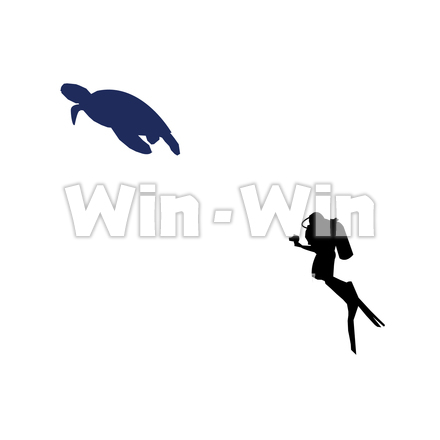 ダイバーとウミガメのシルエット素材 W-029894