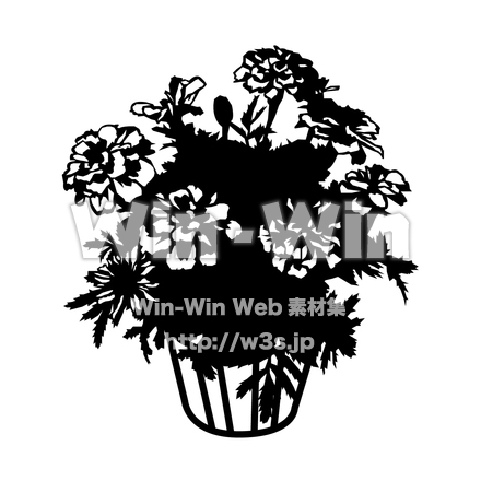 マリーゴールドの鉢植えのシルエット素材 W-029219