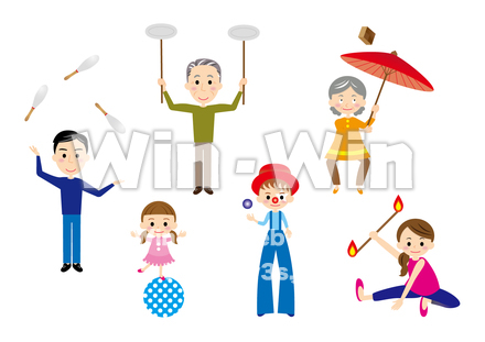 大道芸をする家族のCG・イラスト素材 W-028502