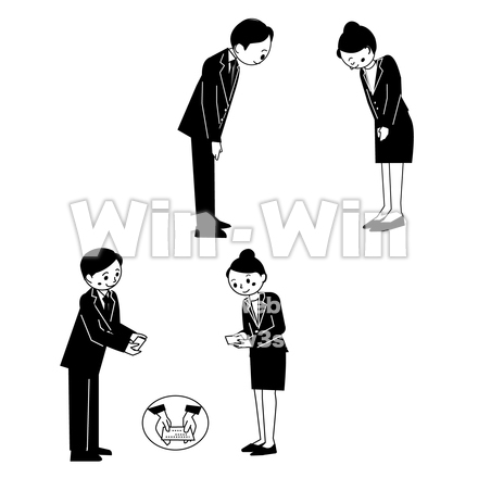 ビジネス、お辞儀・名刺交換のシルエット素材 W-029160