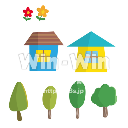 家・木・花イラストセットのCG・イラスト素材 W-029779