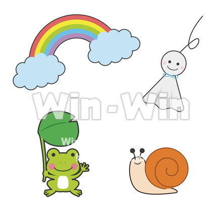 梅雨セット　虹・カエル・てるてる坊主・かたつむりのCG・イラスト素材 W-029935