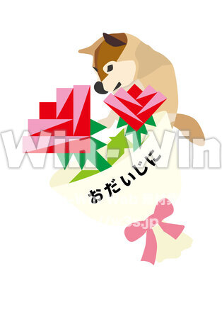 犬と花束のCG・イラスト素材 W-029761