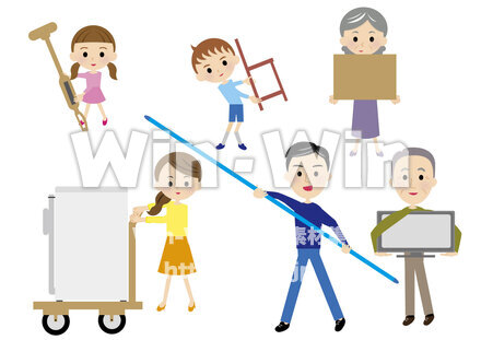 家族皆で引っ越し作業のCG・イラスト素材 W-028207