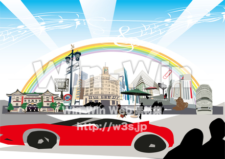 銀座　街並み背景のCG・イラスト素材 W-029916