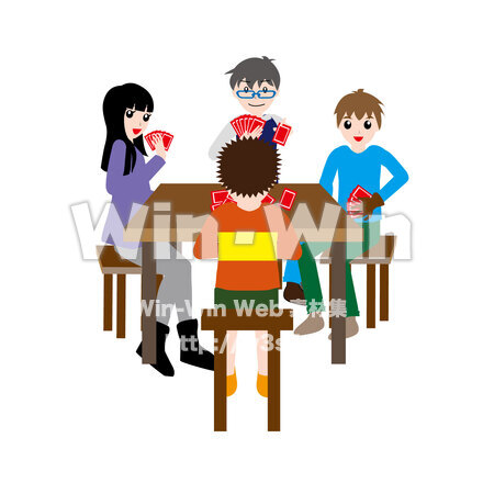 カードゲームをする現代の子供達のCG・イラスト素材 W-028818