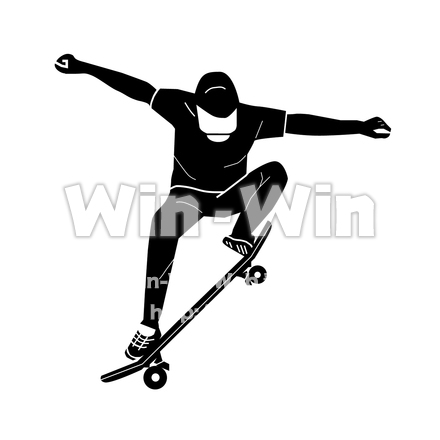 スケボーに乗る男性のシルエット素材 W-028195