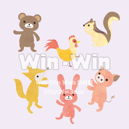 水彩色の動物たちのCG・イラスト素材 W-028417