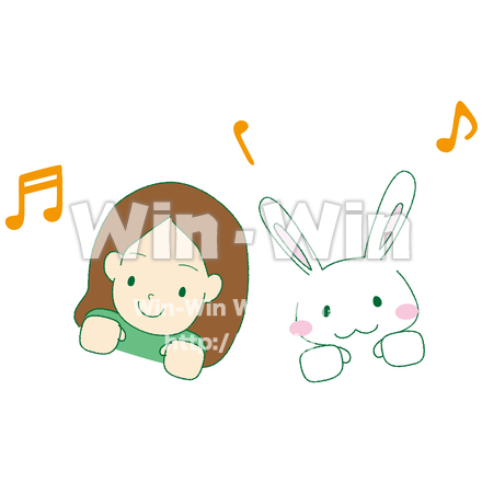 覗いている女の人とウサギのCG・イラスト素材 W-028643