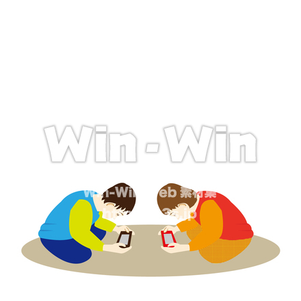 携帯ゲームをする子供たちのCG・イラスト素材 W-028381