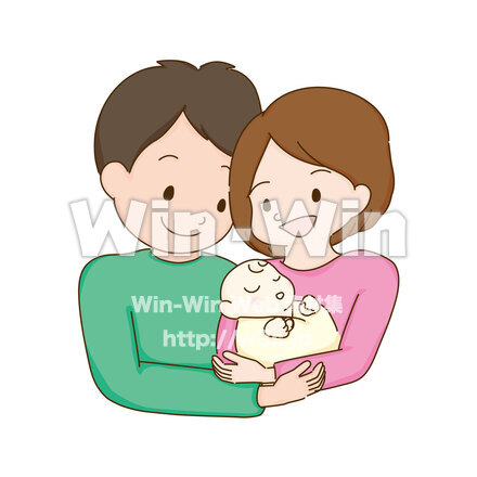 新生児を抱っこする家族のCG・イラスト素材 W-030645