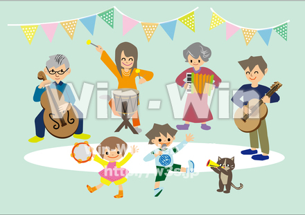 パーティで演奏するファミリィのCG・イラスト素材 W-030654