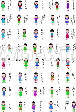 Lineスタンプ 女子1　１セット40個のCG・イラスト素材 W-030666